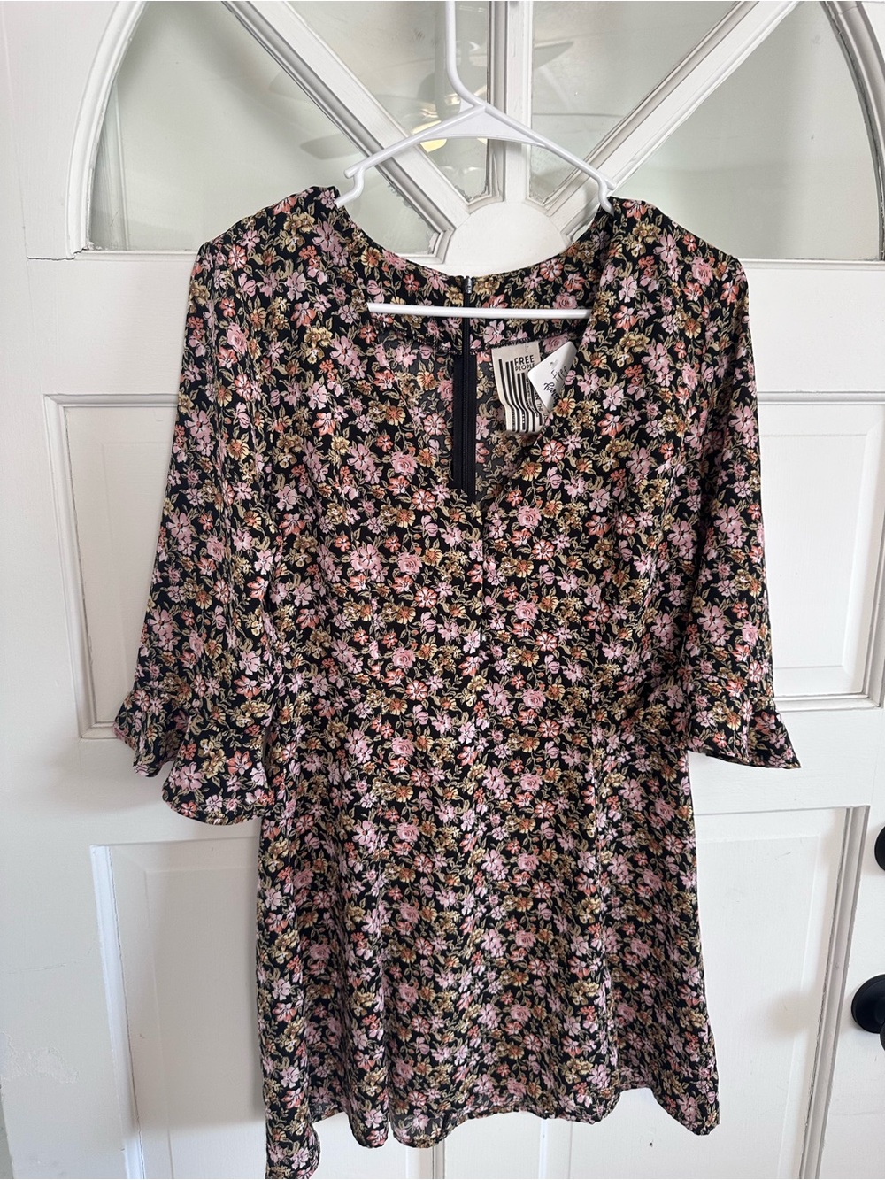 Free People Black Floral Print Dress with Pink and Yellow Blooms